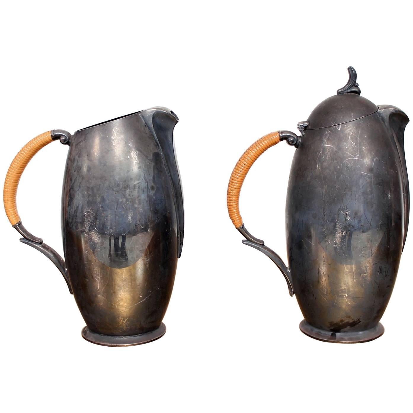 Midcentury Set of Two Silver Plate Pitchers by 1847 Rogers Bros, 1950s