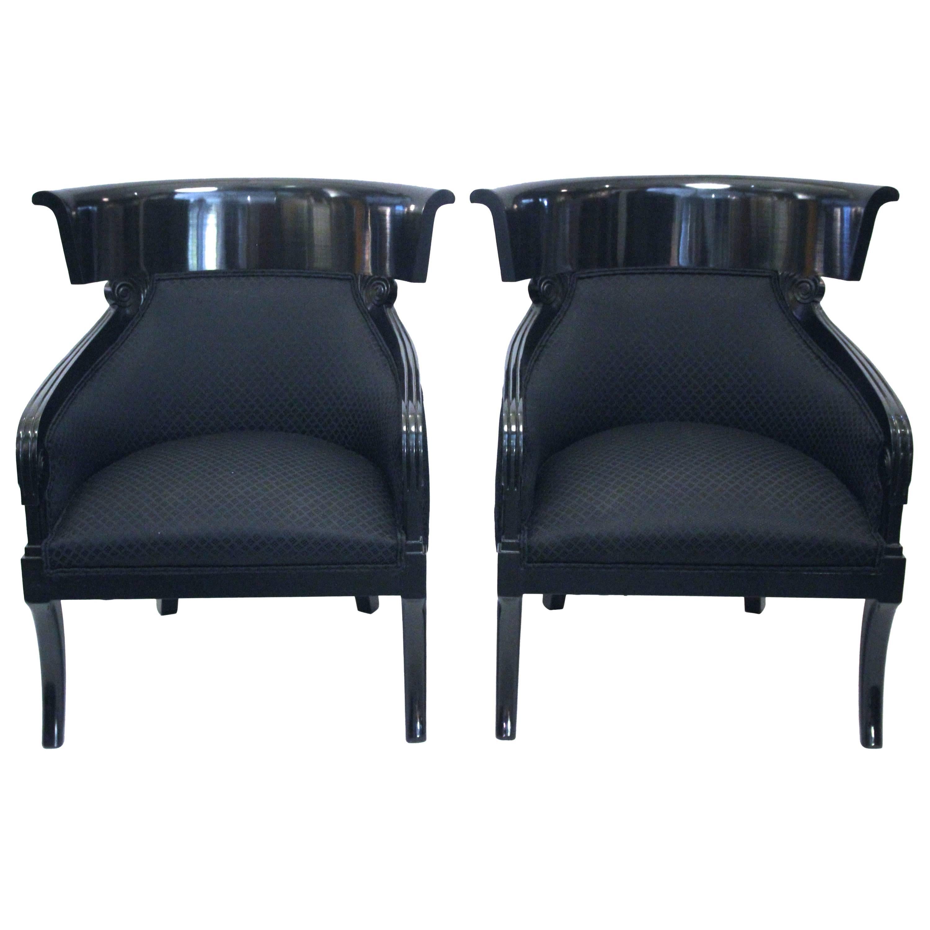 Pair of Neoclassical Armchairs, Black Lacquered Wood, circa 1970, Austria