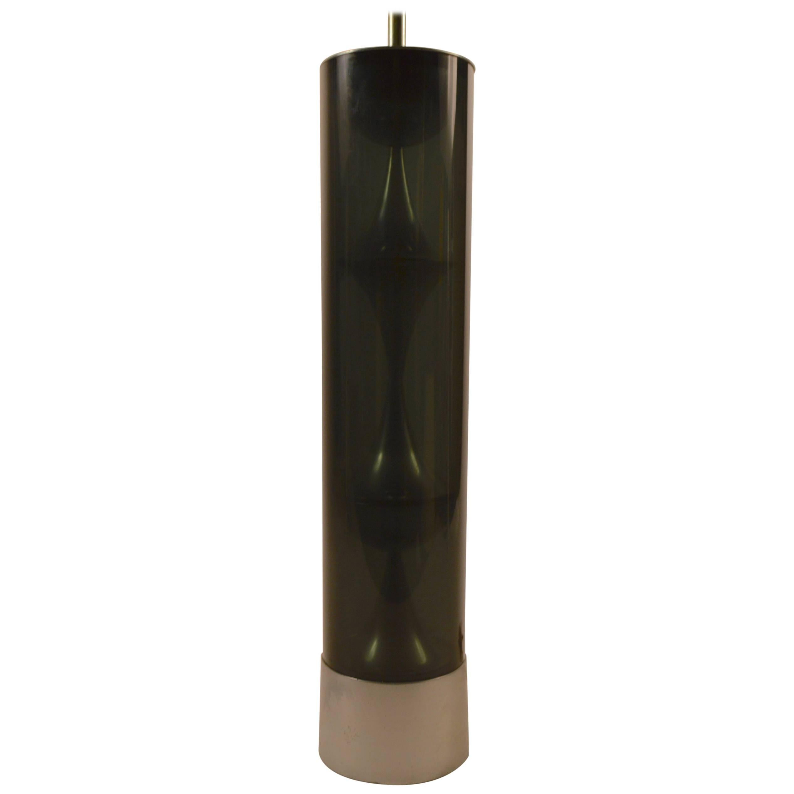 Mod Cylindrical  Smoked Lucite Table Lamp by Mutual Sunset Lamp Co