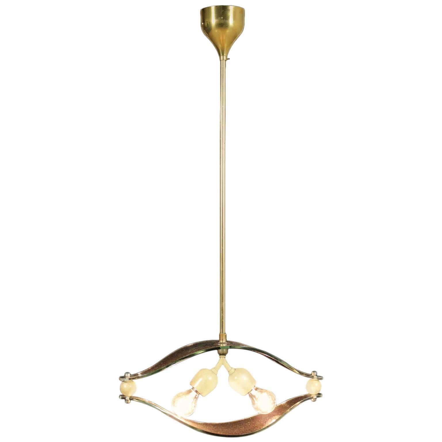 Brass and Glass Hanging Lamp Vintage Manufactured in Italy, 1950s