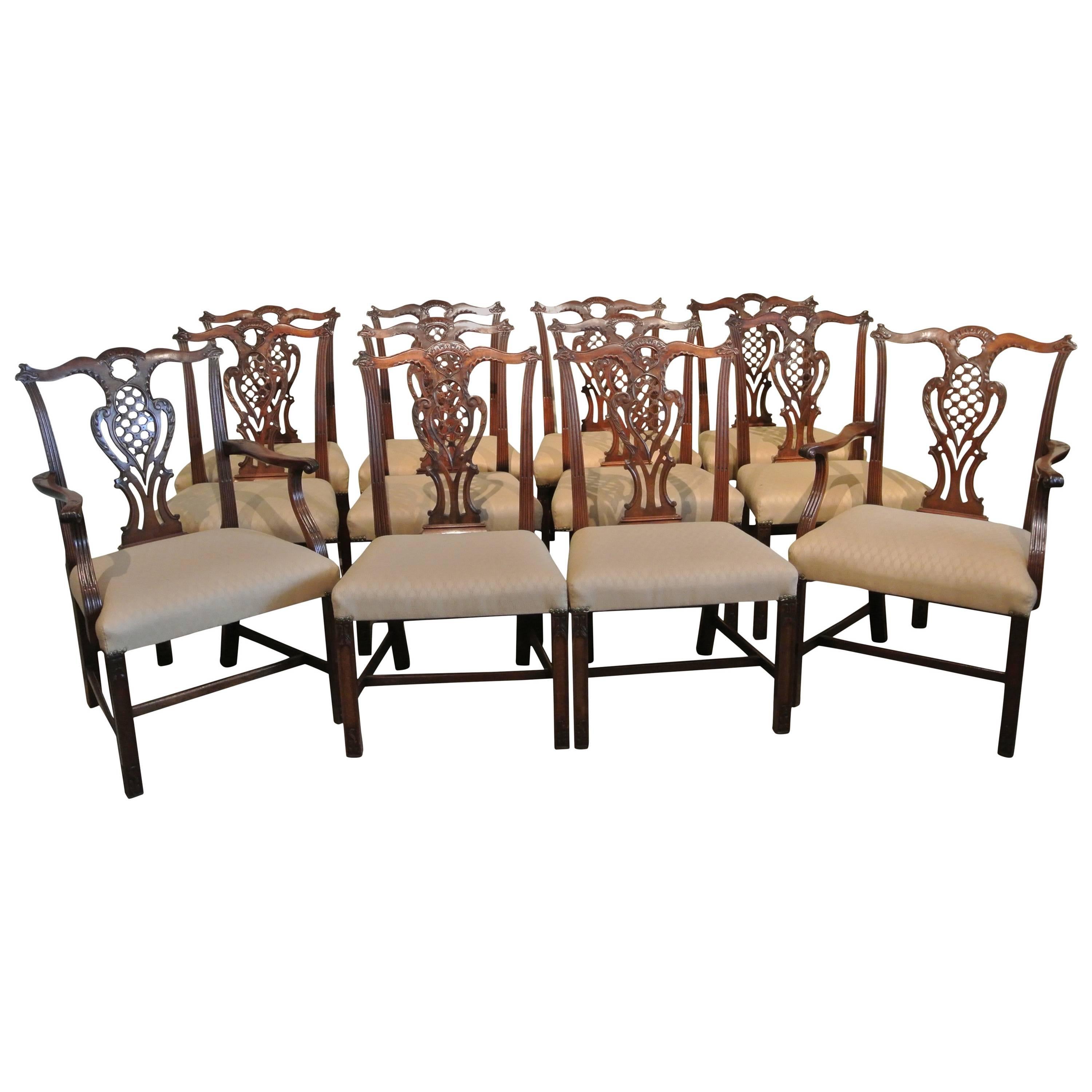 Set of 12 Fine 19th Century Chippendale Dining Chairs