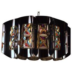 Bright Chrome and Faceted Iridized Glass Chandelier 9