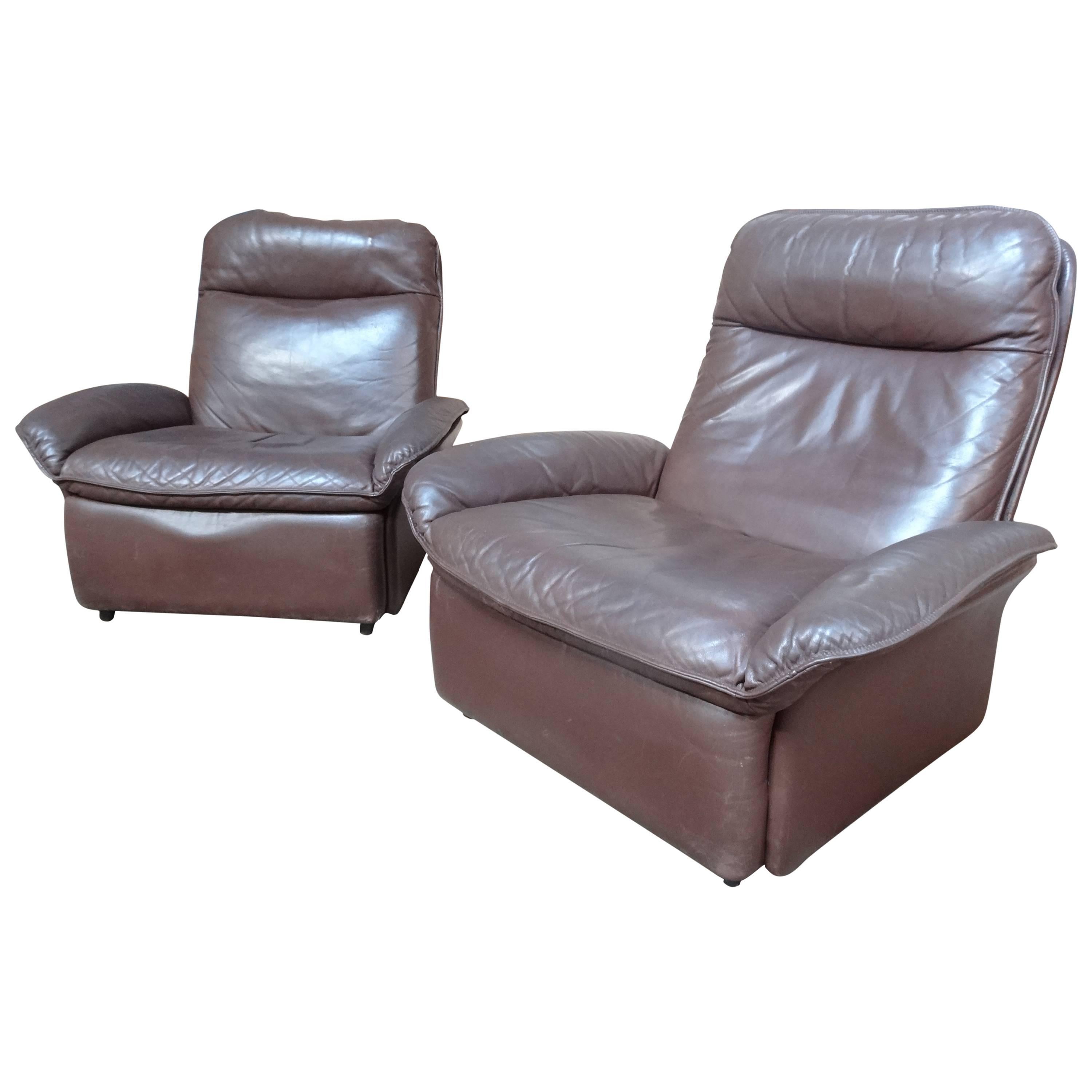 Unusual Set of 1970 Vintage De Sede 'Switzerland' Leather Lounge Chairs