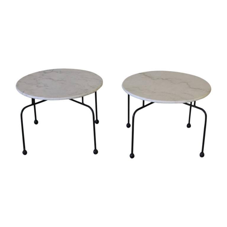 Pair of French Marble Side Tables, 1950s For Sale