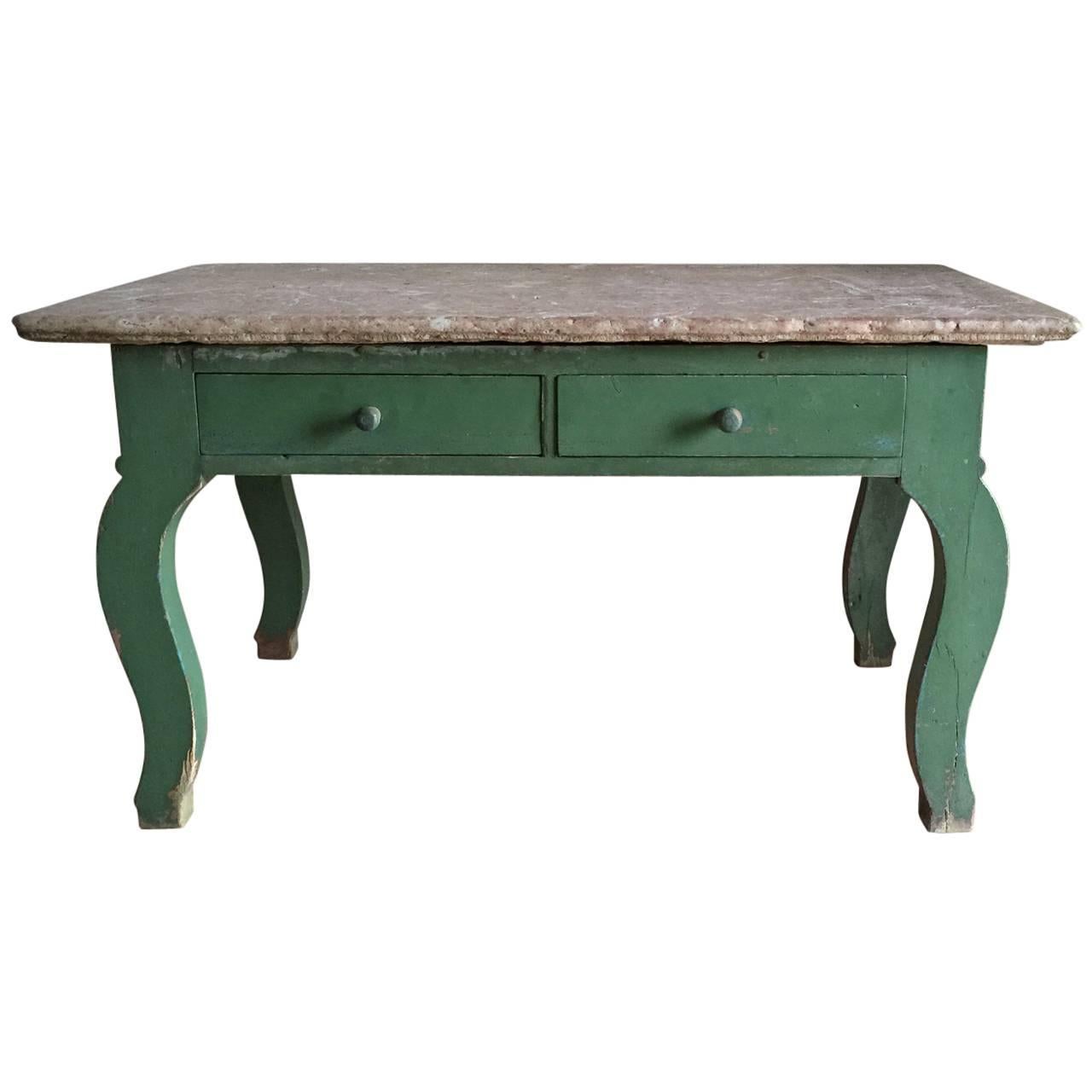 19th Century Swedish Table with Limestone Top For Sale