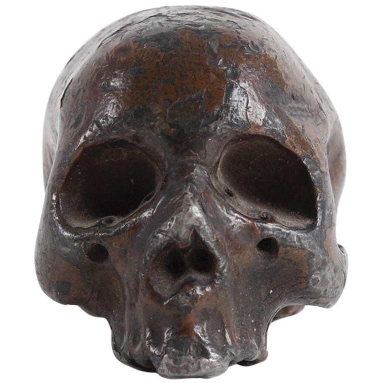 Rare and Decorative Memento Mori Lead Skull, 18th Century