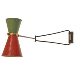 French Mid-Century Design: Orientable Metal and Brass Diabolo Lunel Wall Sconce