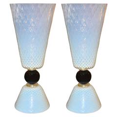 Murano Glass Vase Lamp Set of Two Exceptional Pieces Hand Worked, 1950