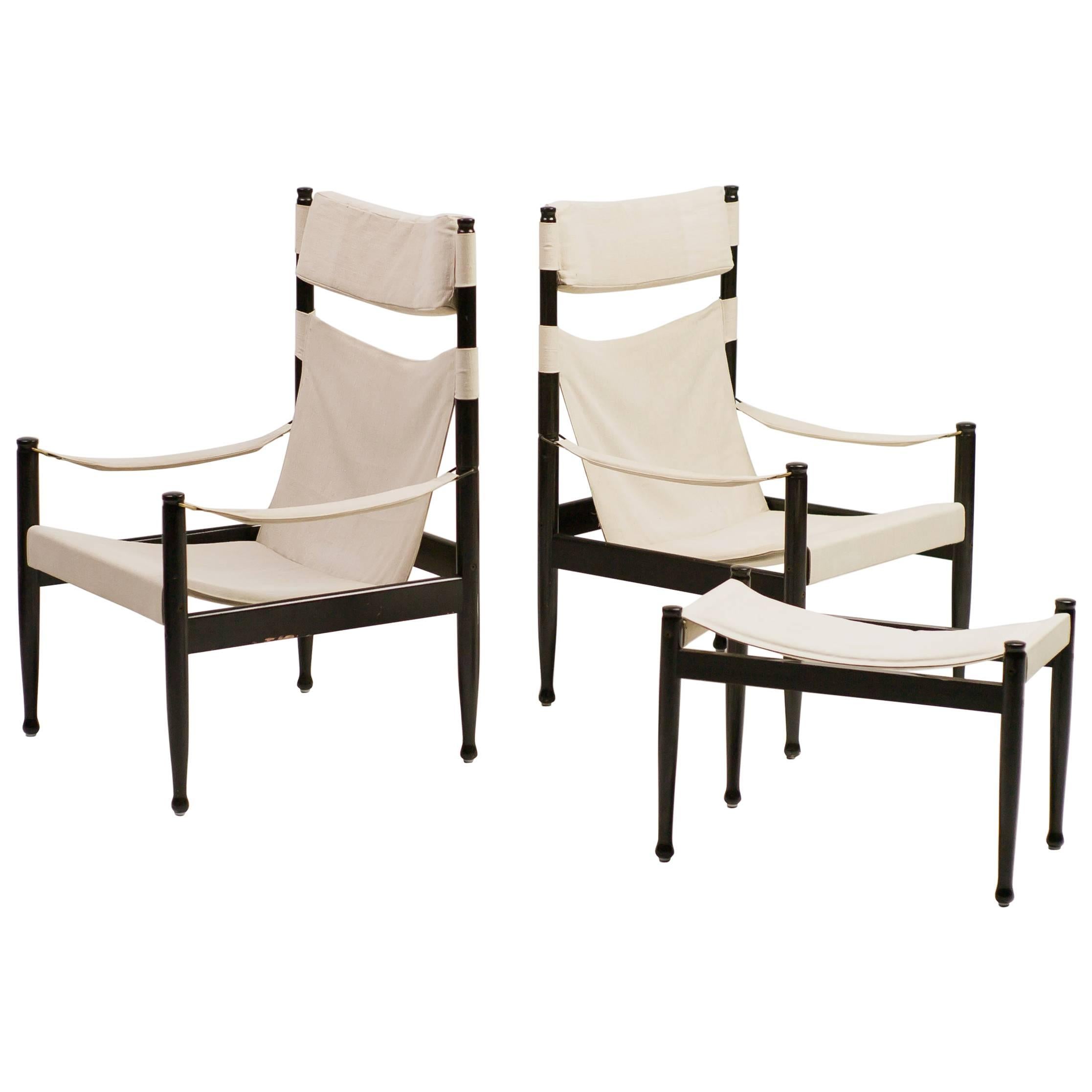 Erik Wørts Pair of Safari Chairs with Ottoman