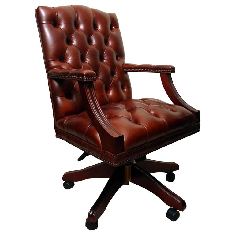 English Handmade Gainsborough Leather Desk Chair For Sale at 1stdibs
