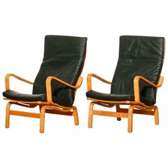 Yngve Ekström for Swedese, Set of Two 'Contino' Leather Lounge Chairs, 1980s