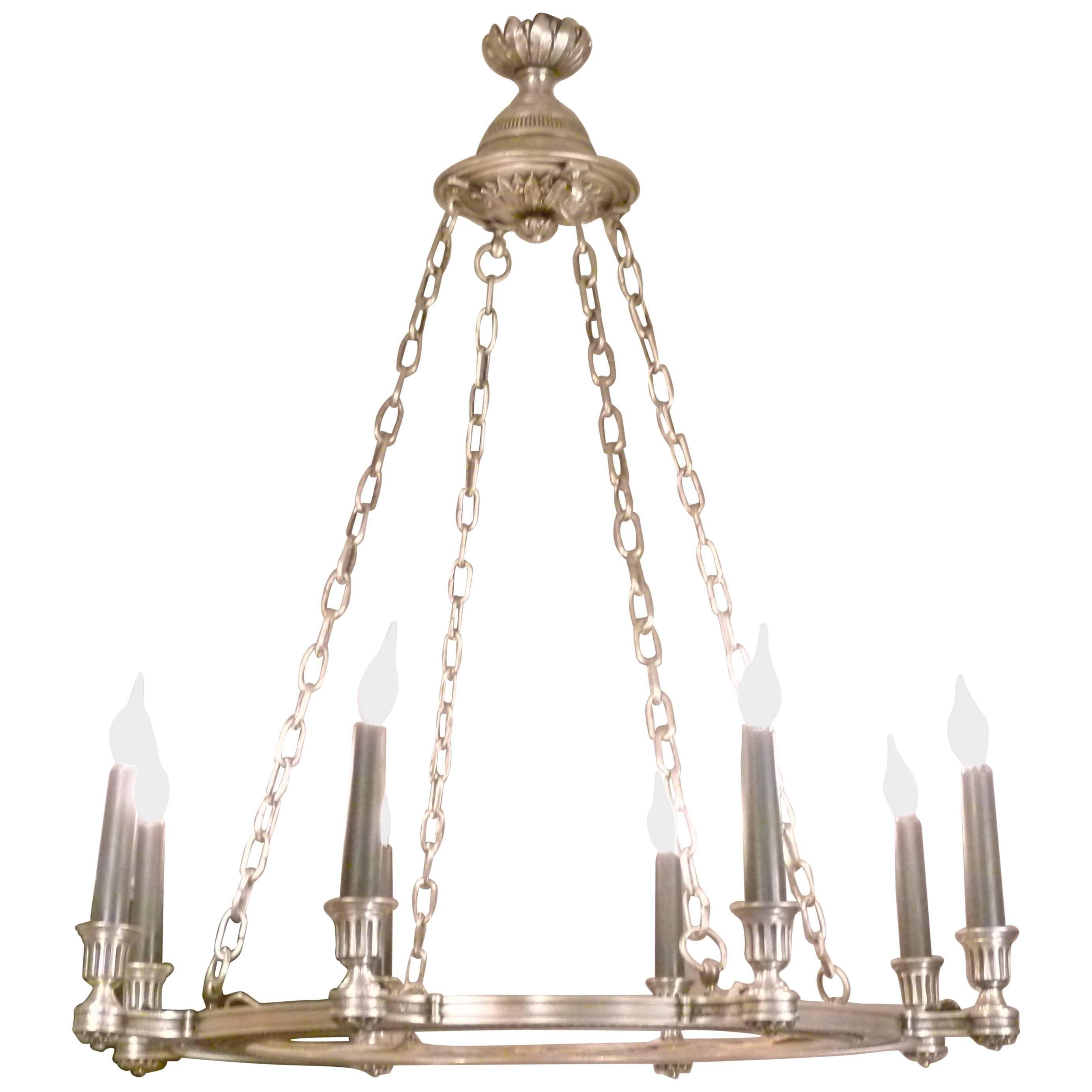Neoclassical Eight-Light Chandelier in Silvered Bronze
