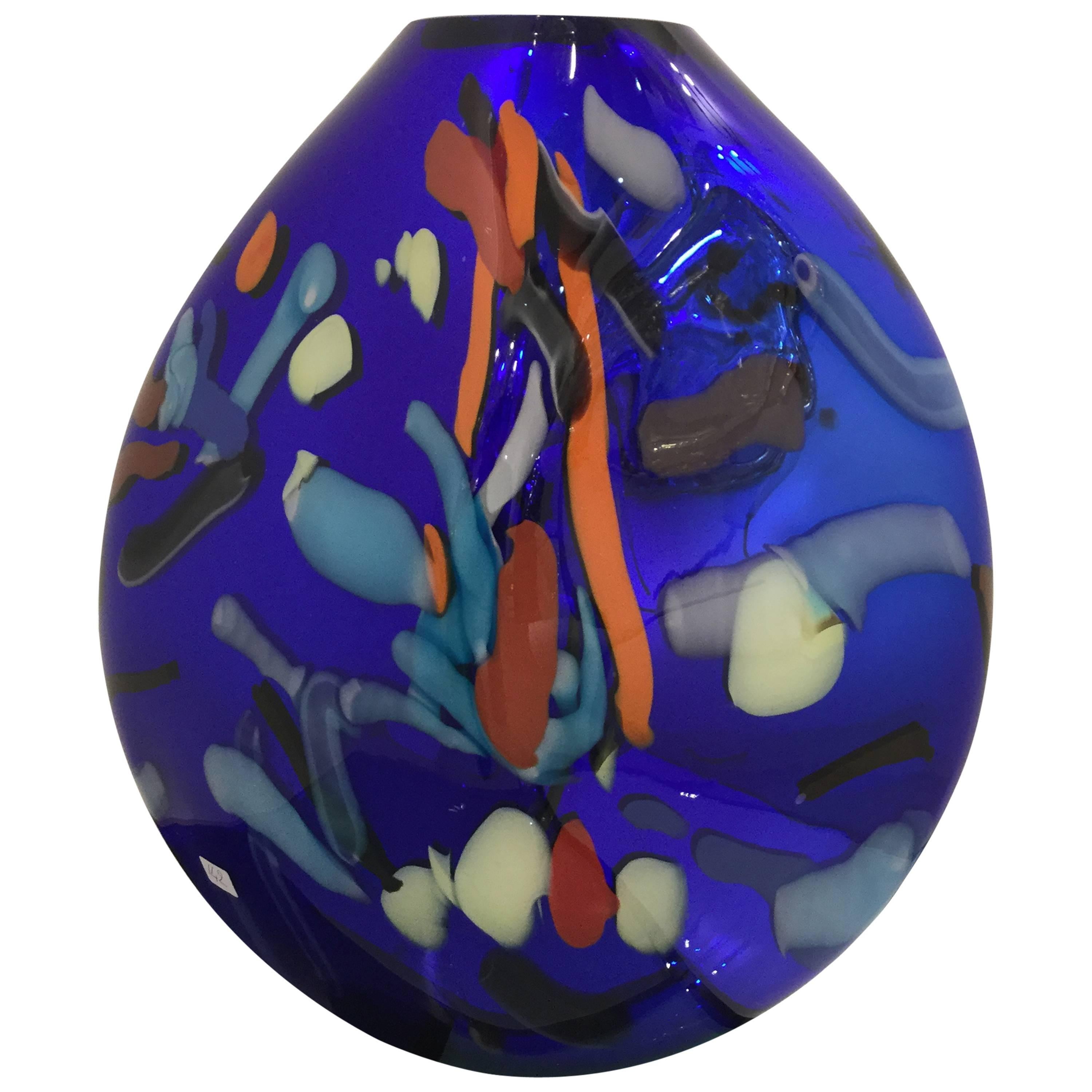 Murano Sculptural Mirrored Red Colored Vase Signed by Davide Dona For