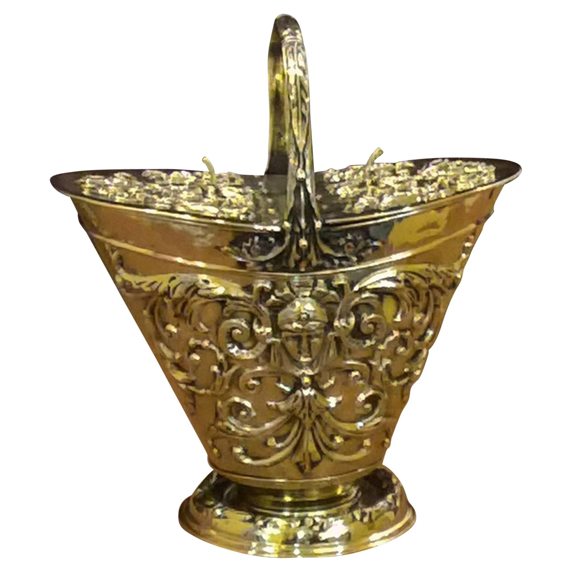 Victorian Embossed Brass Coal Bucket
