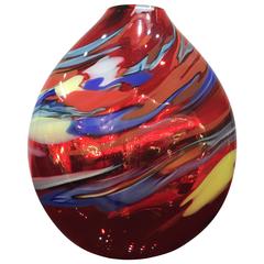 Murano Sculptural Mirrored Red Colored Vase Signed by Davide Dona 11