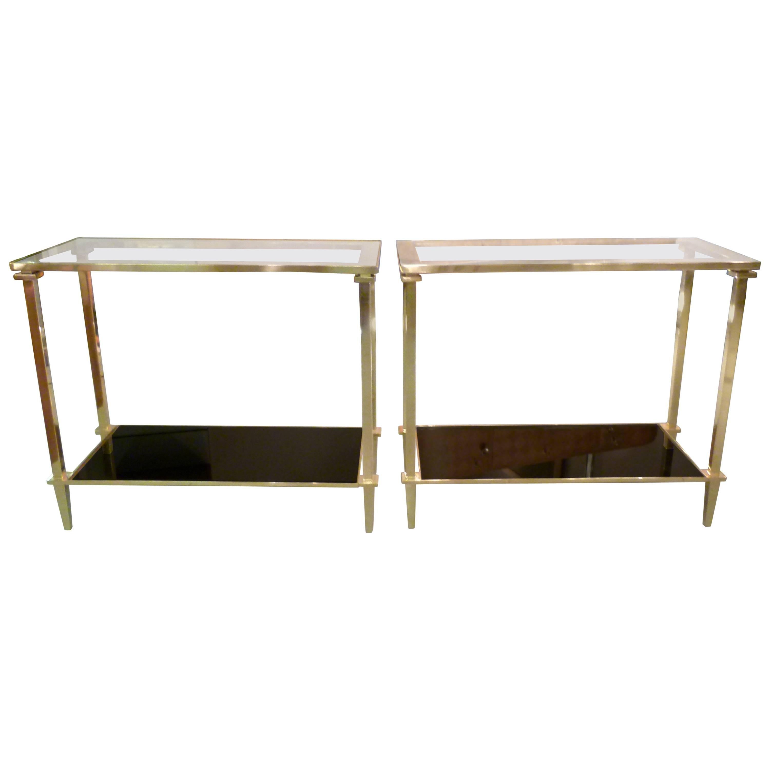 Pair of 1960s End Sofa Tables in Gilt Brass