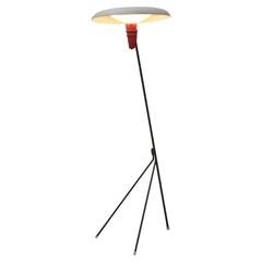 Louis C. Kalff Red and Grey Floor Lamp for Philips
