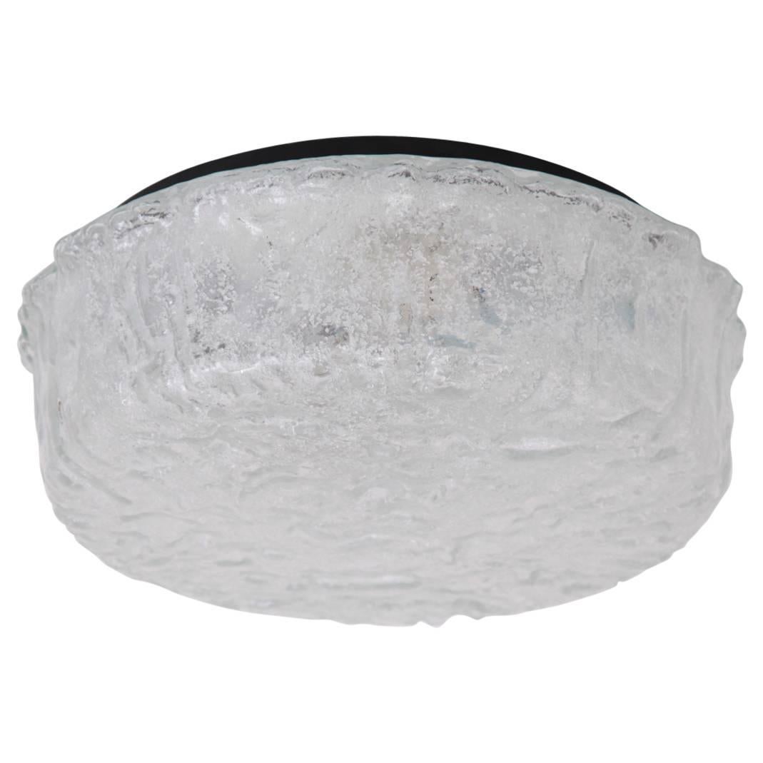 Very Large Textured Ice Glass Flush Mount or Sconce by Glashütte Limburg