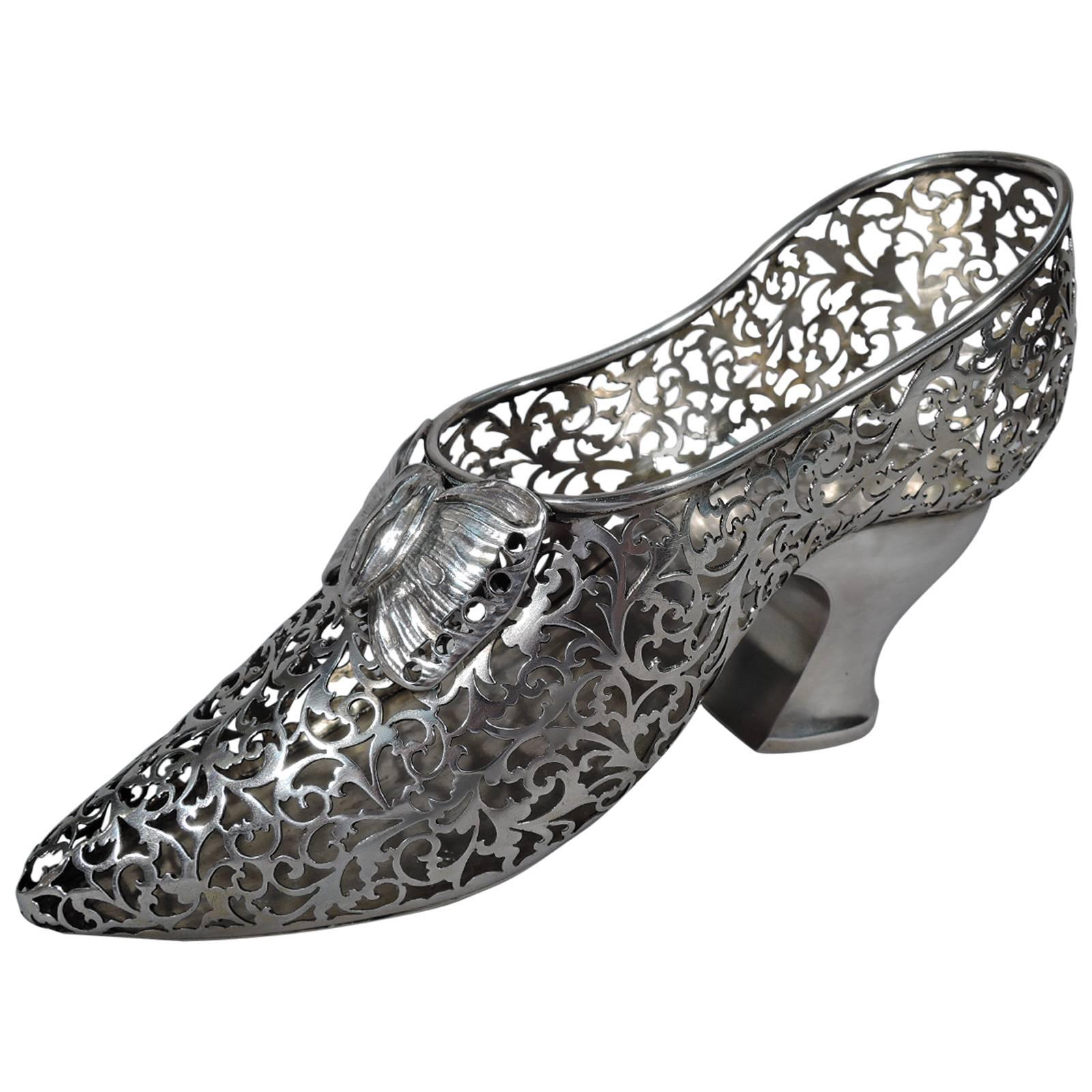 Asprey Edwardian English Sterling Silver Pierced Lady's Shoe