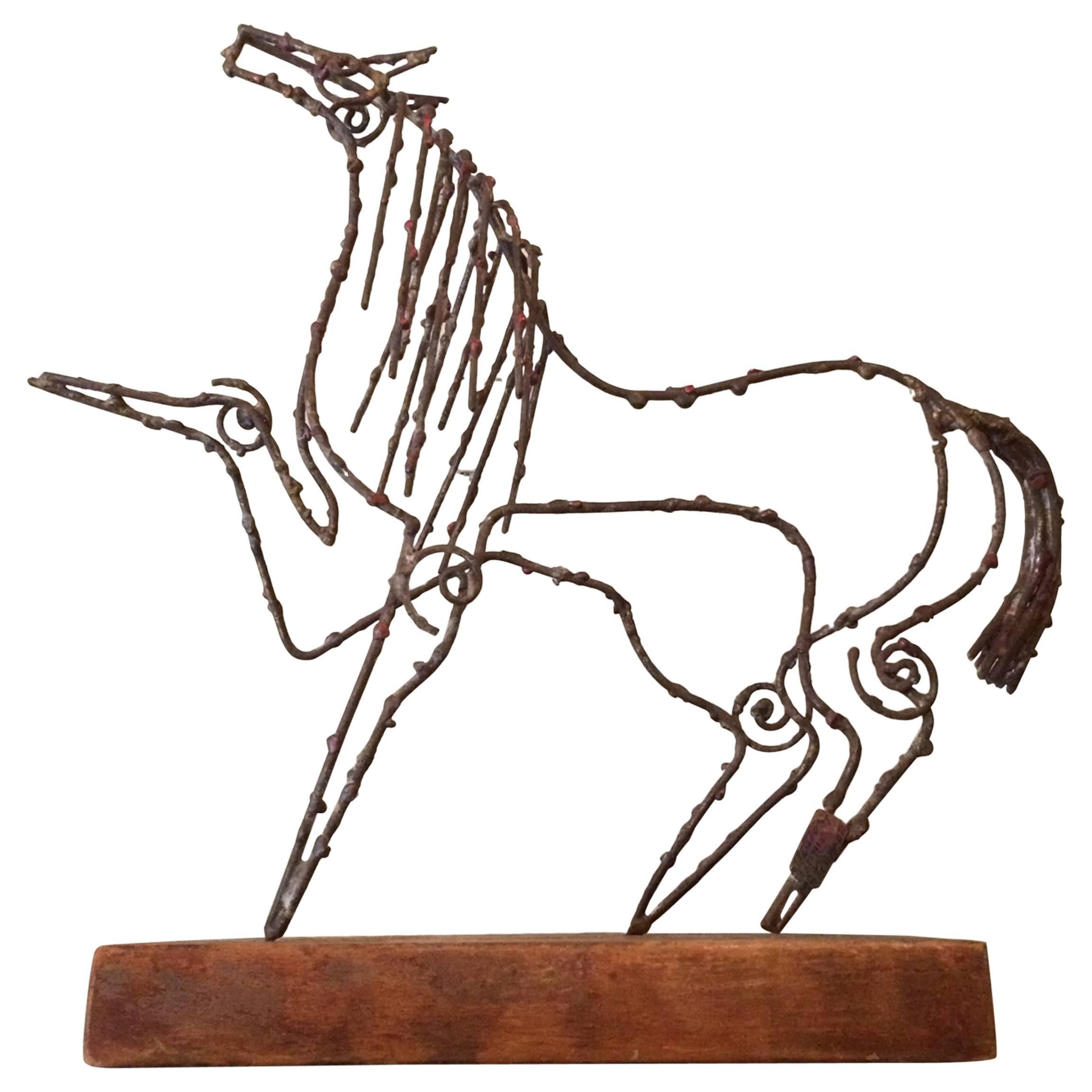 Sculpture brutaliste abstraite de cheval en fil de fer Marcello Fantoni pour Raymor en vente