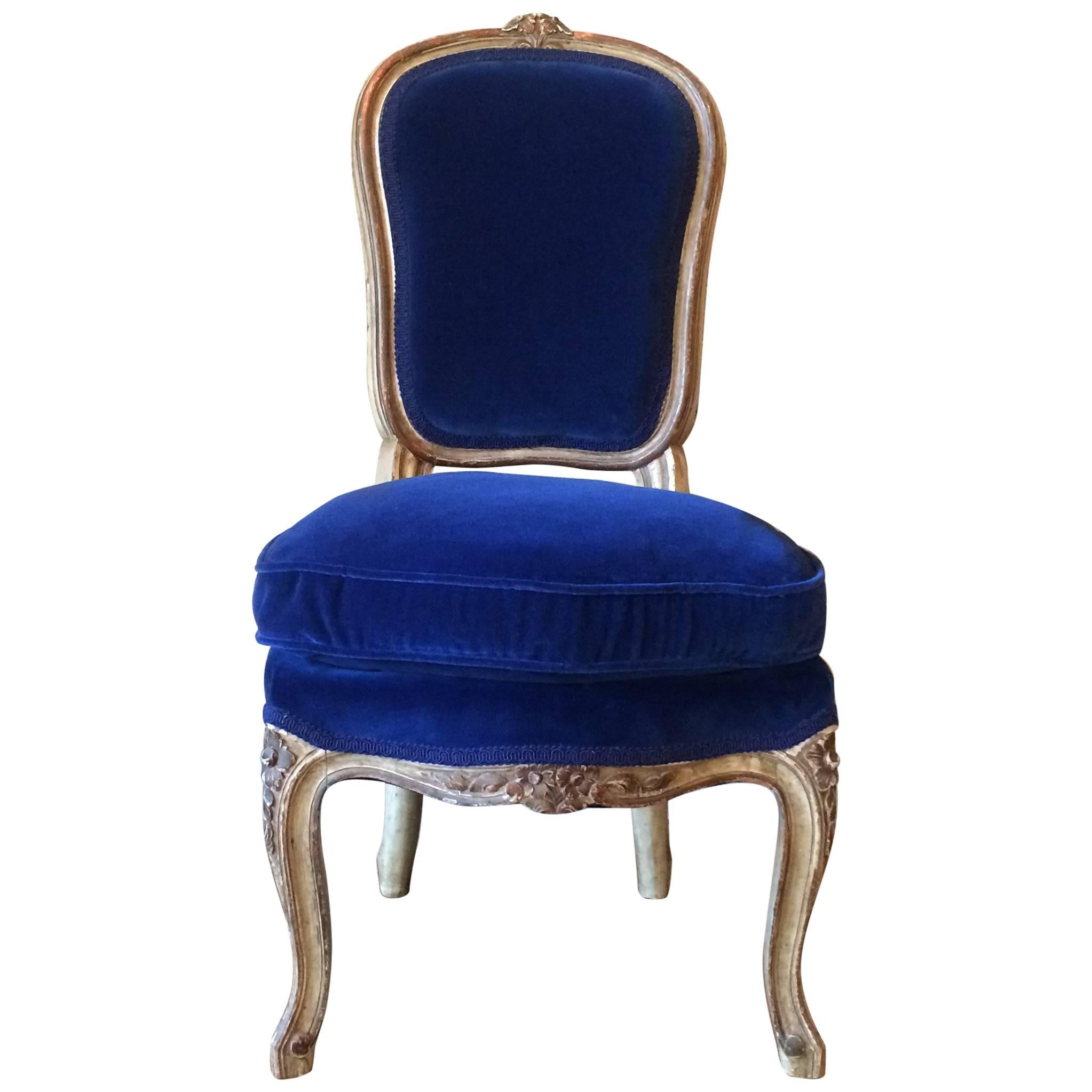 Louis XVI Style Petite Carved Gilded Mahogany Vanity Chair