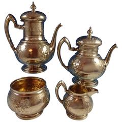 Whiting Sterling Silver Tea Set Four-Piece Hand Chased Repoussed Flowers #363 8