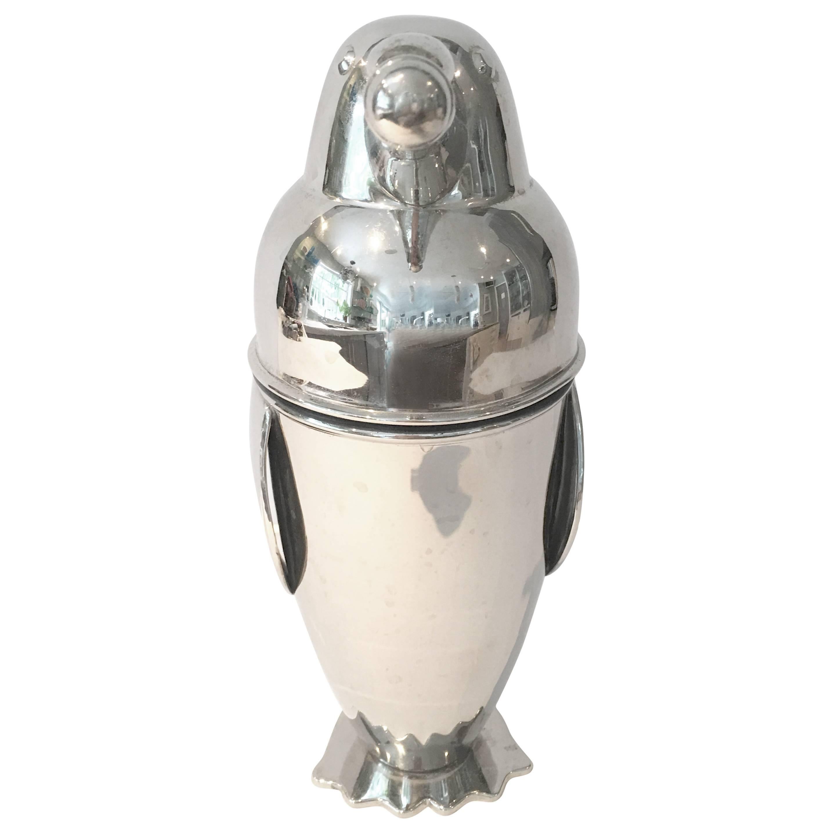 Silver Plate Large Penguin Cocktail Shaker