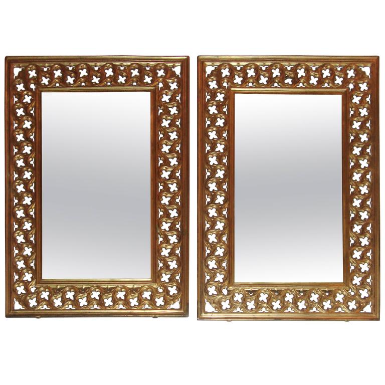Pair Of Hollywood Regency Style Brass Pierced Framed Mirrors For Pair Of Hollywood Regency Style Brass Pierced Framed Mirrors For