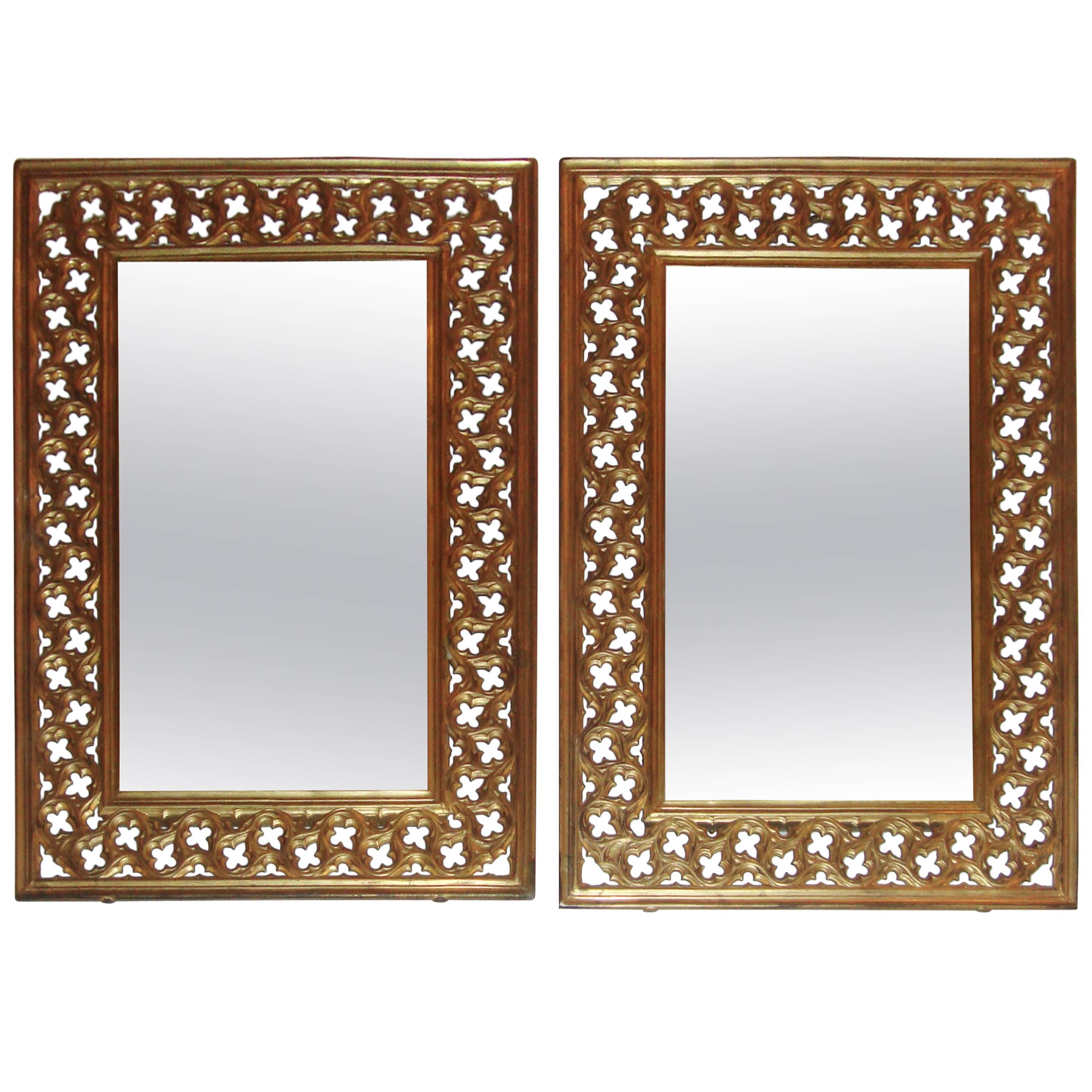Pair of Hollywood Regency Style Brass Pierced Framed Mirrors