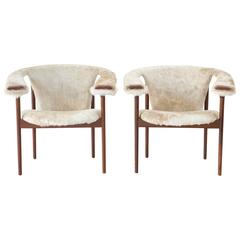 Rare Set of Adrian Pearsall Lounge Chairs Reupholstered in Brazilian Cowhide