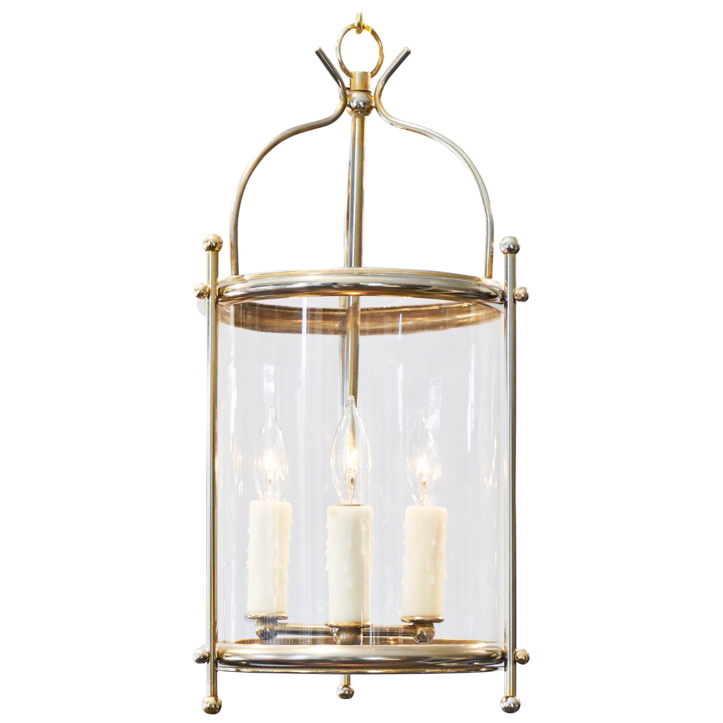 French Vintage Brass and Curved Glass Lantern