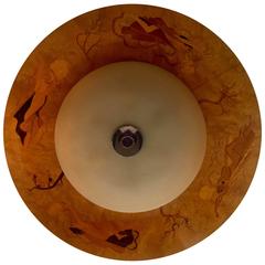 Large Mjolby Intarsia Birger Ekman Swedish Inlaid Flush Ceiling Light