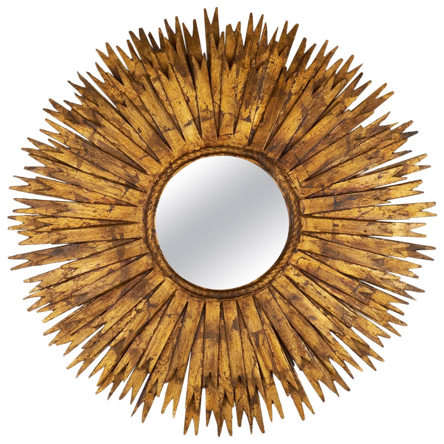 Spanish Vintage Brutalist Large Sunburst Mirror