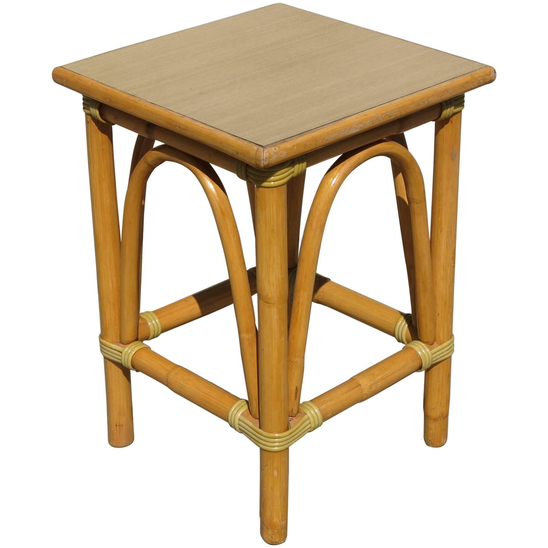Restored Small Rattan Side Table with Arched Sides
