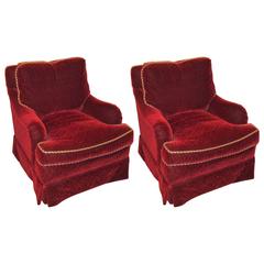 Vintage Pair of Edward Ferrell Swivel Chairs Fine Upholstered Custom Mohair Lined Fabric