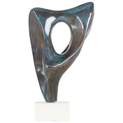 Modern Bronze Abstract Sculpture with Azure Patina, circa 1970s Modern Bronze Abstract Sculpture with Azure Patina, circa 1970s