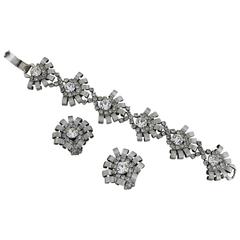 Vintage Hobé Silver-Tone and Rhinestone Bracelet and Earrings 1