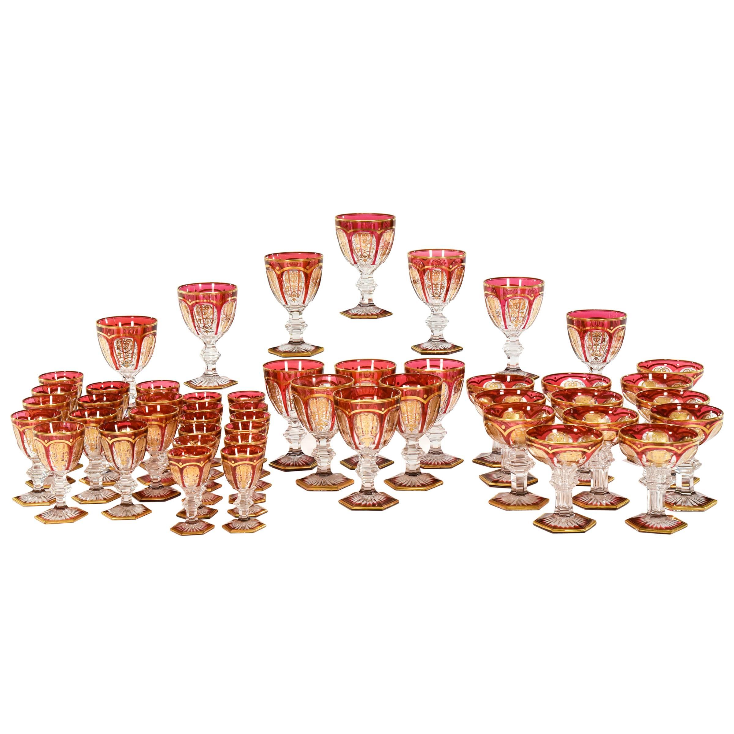 Baccarat Stemware Service Cranberry with Empire Gold Decoration 48 Pieces
