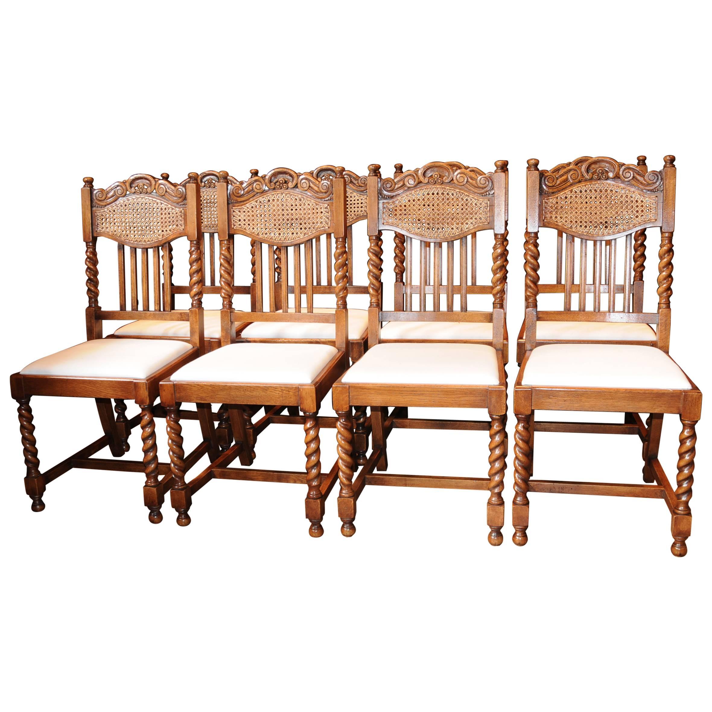 Set of Eight Barley Twist Dining Chairs Kitchen Farmhouse Chair For Sale