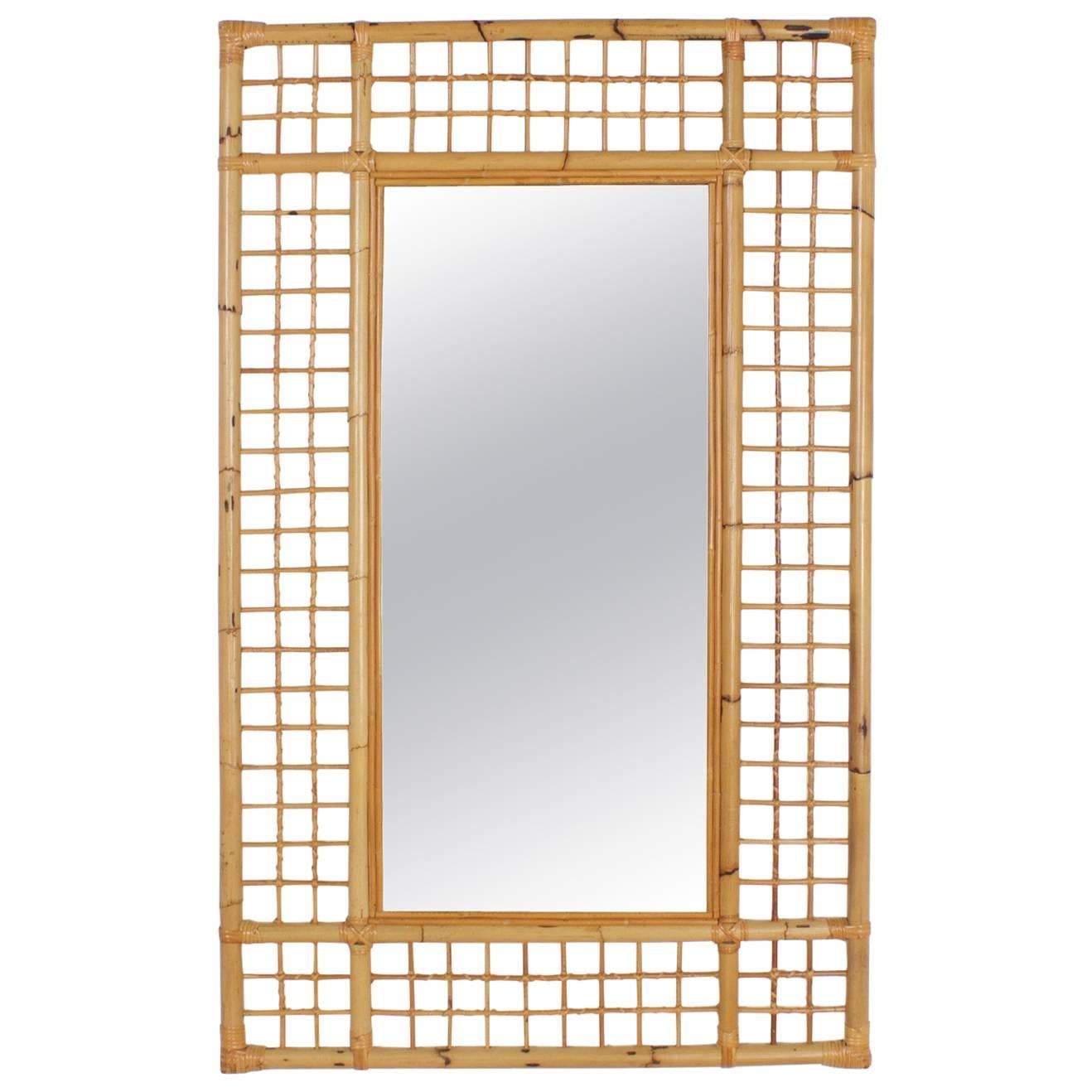 Large Mid-Century Modern Rattan Mirror