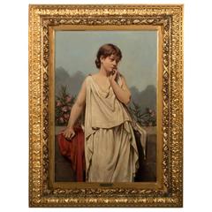 Original Signed Antique Oil Painting of  Young Italian Woman, Valdemar Sichelkow