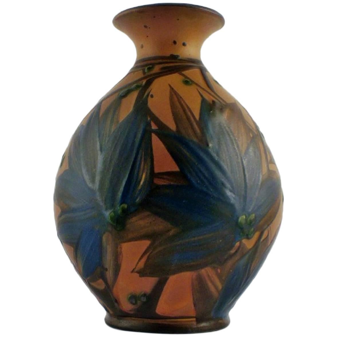 KäHler, HAK, Glazed Stoneware Vase, Beautiful Glaze in Dark Blue Shades