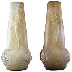 Pair of French Art Nouveau Floor Vases in Terracotta Signed "Simone, " circa 1900