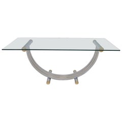 Lovely Romeo Rega Brass Chrome U-Shaped Console Table, Mid-Century Modern