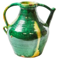 Late 19th Century Green Glazed Pot with Yellow Accents from England