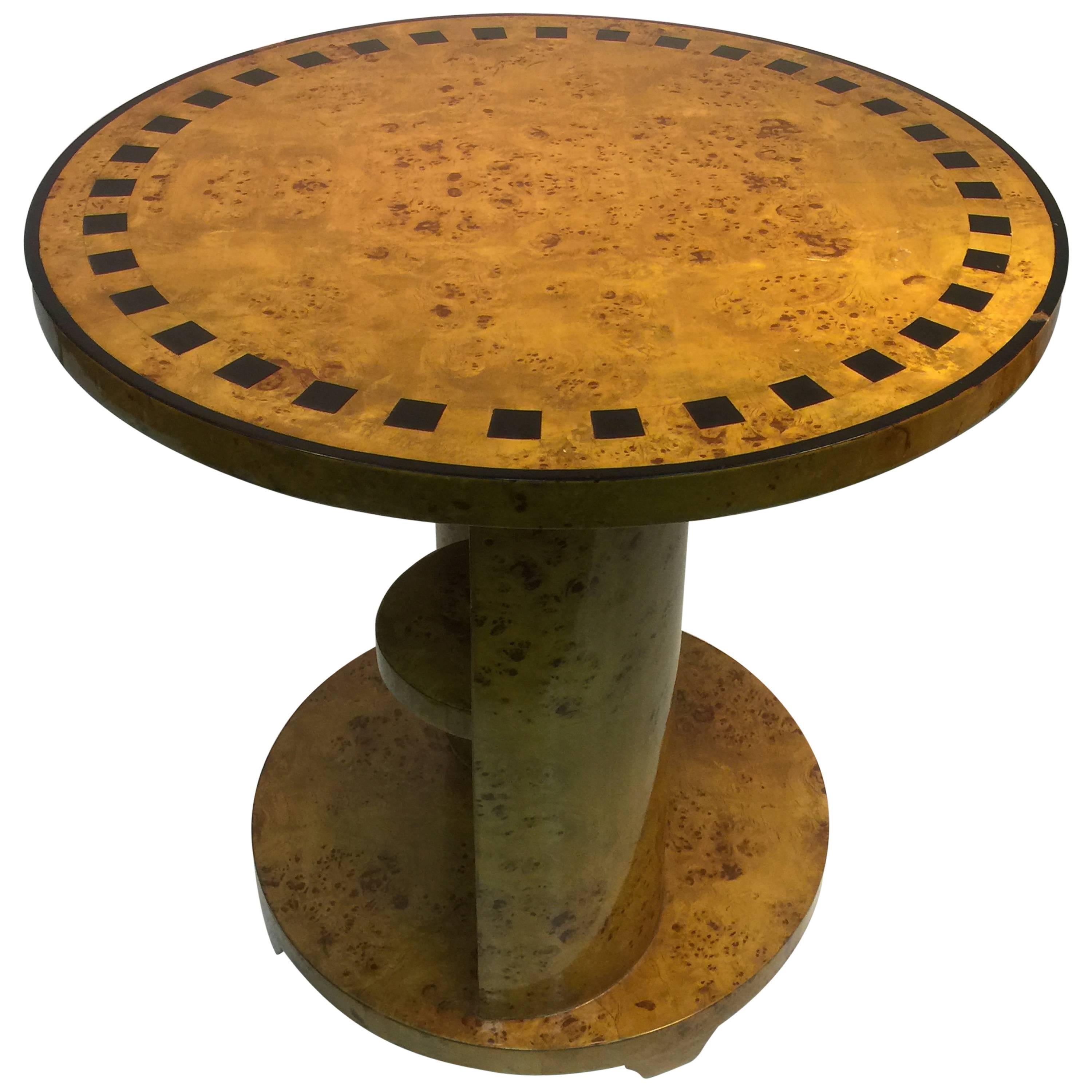 French Art Deco Inlaid Burl Wood Center Table or Pedestal with Great Detail For Sale