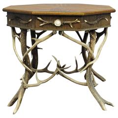 Antique Elaborately Crafted Octagonal Antler Table, circa 1900