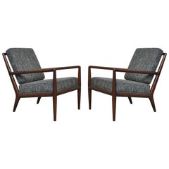 T.H. Robsjohn-Gibbings Pair of Lounge Chairs with Blue Upholstery