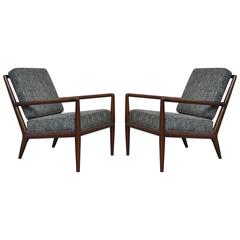 T.H. Robsjohn-Gibbings Pair of Lounge Chairs with Blue Upholstery 12