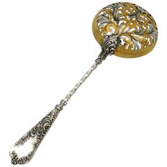 Gabert Rare French Sterling Silver 18-Karat Gold Sugar Sifter Spoon Rococo